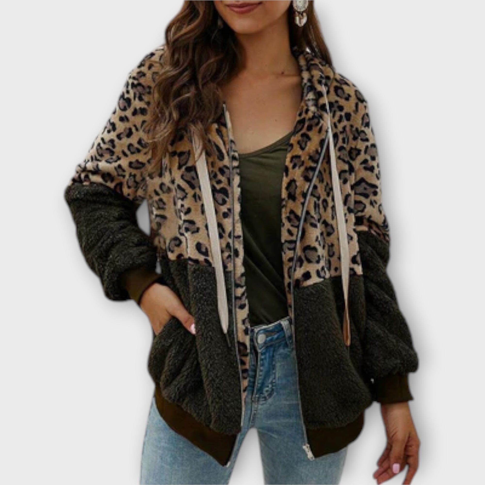 Lea – Sudadera con Capucha de Forro Polar y Diseño de Leopardo