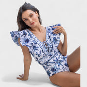 Conjunto Floral Mediterráneo – Bañador con Falda a Juego