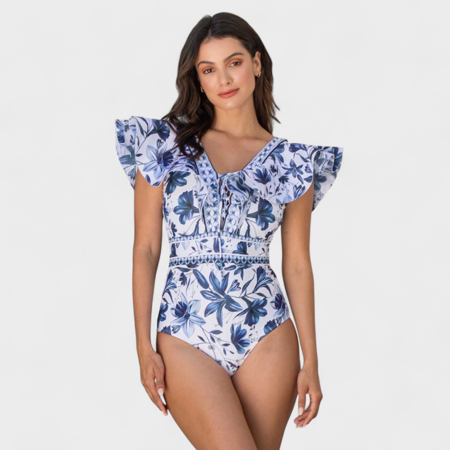 Conjunto Floral Mediterráneo – Bañador con Falda a Juego