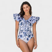 Conjunto Floral Mediterráneo – Bañador con Falda a Juego