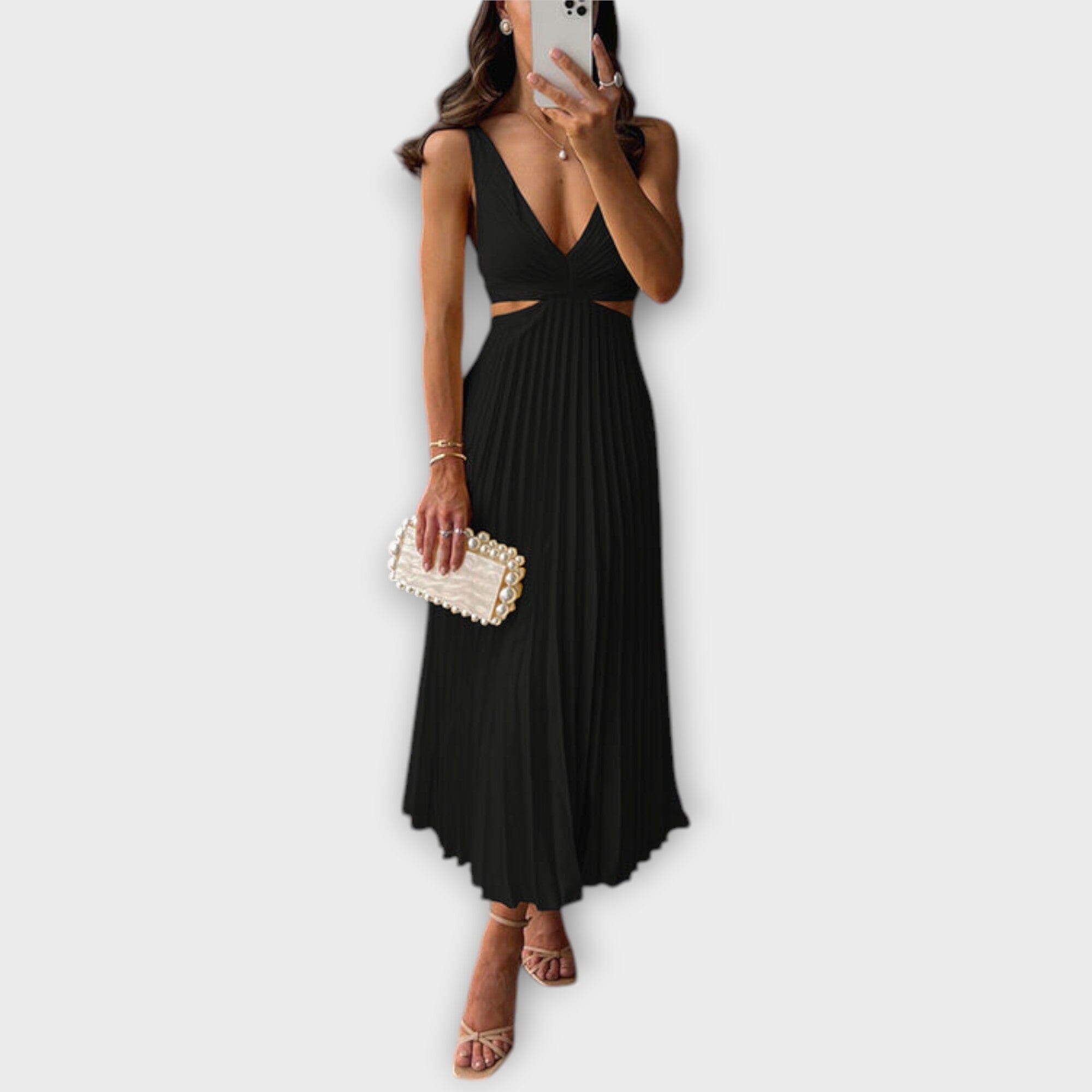 Elegante vestido midi de noche con plisado