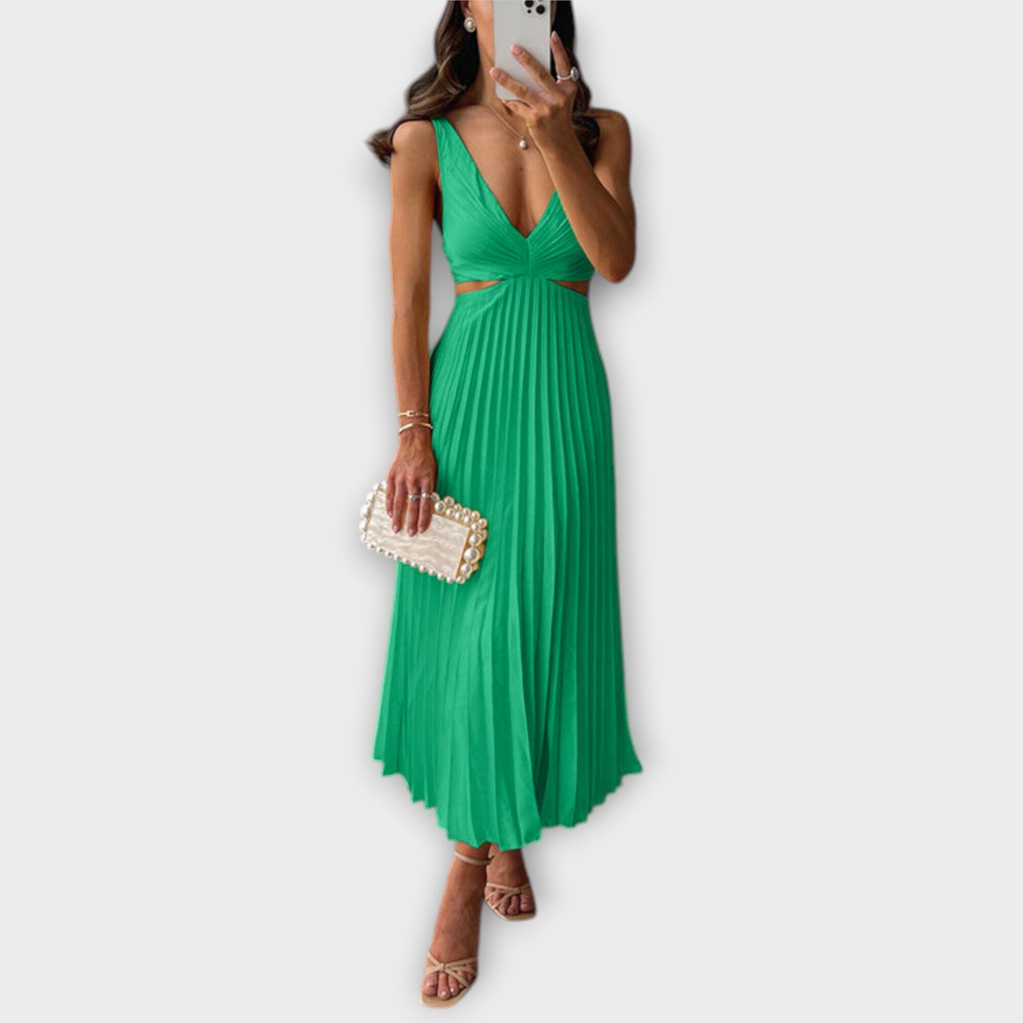 Elegante vestido midi de noche con plisado
