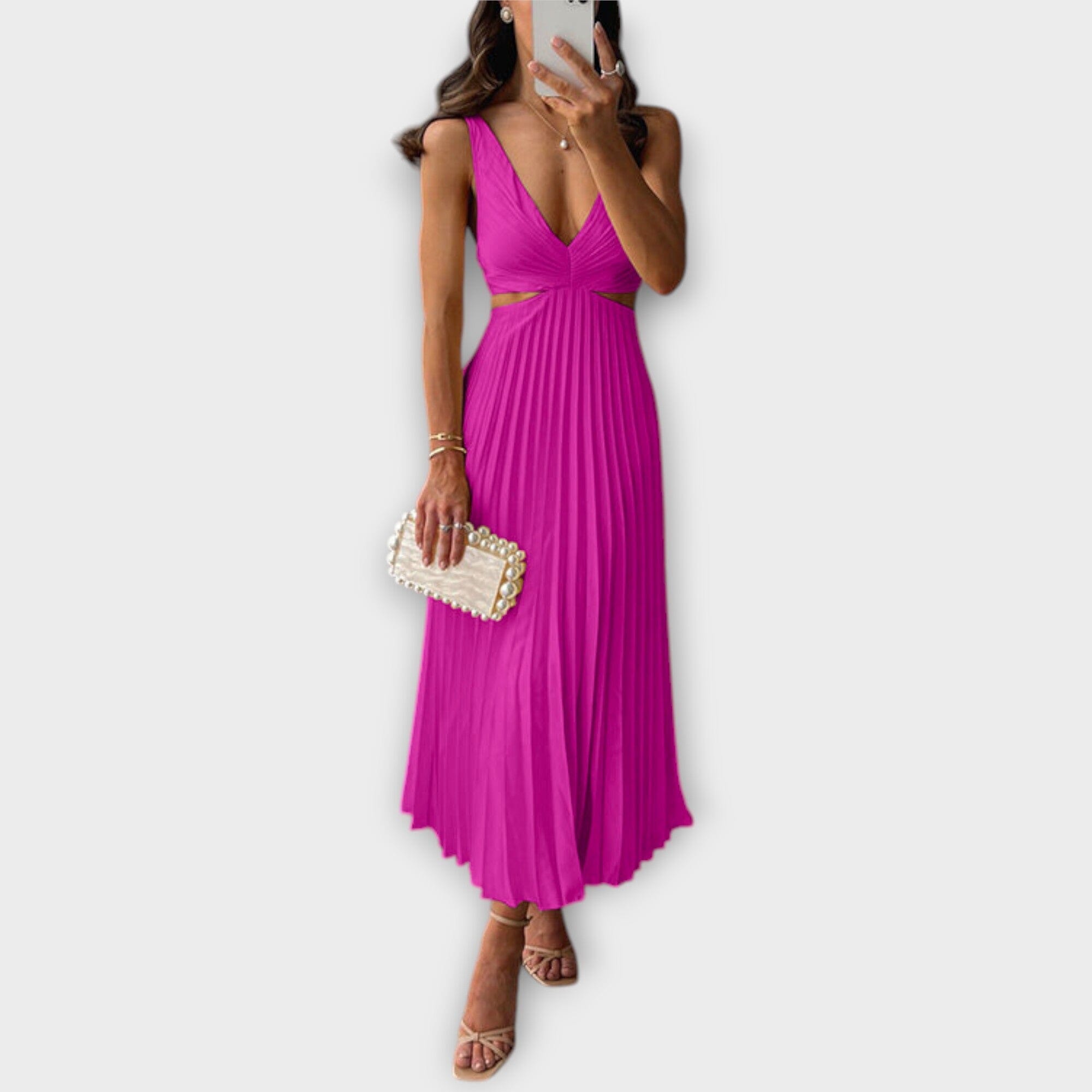 Elegante vestido midi de noche con plisado