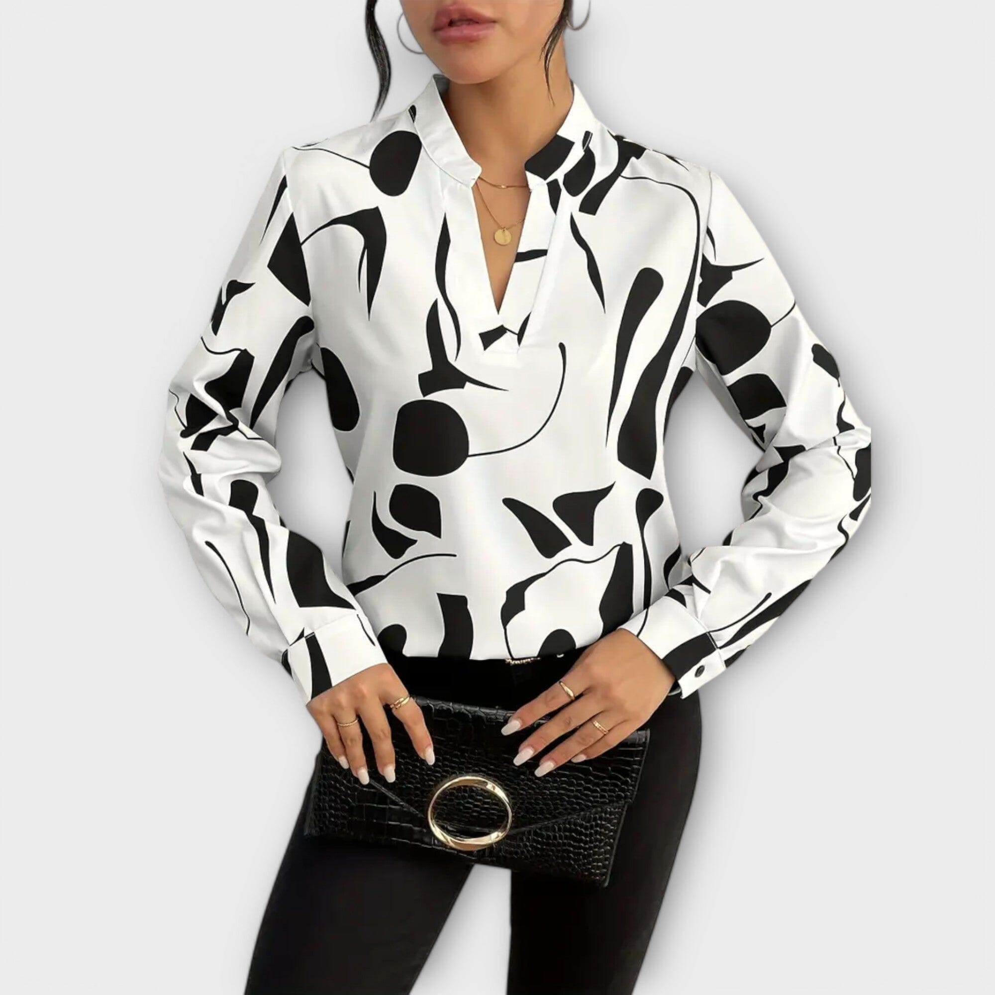 Blusa Elegante de Manga Larga con Escote en V