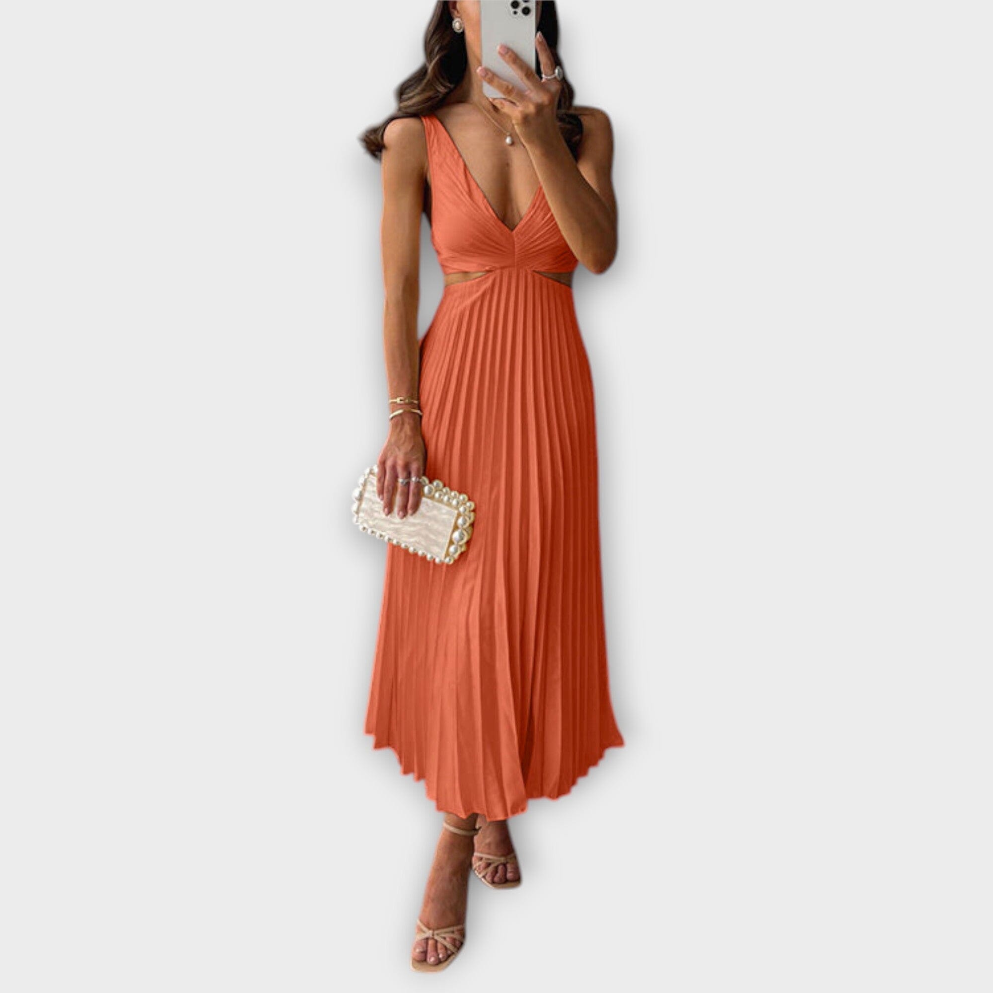 Elegante vestido midi de noche con plisado