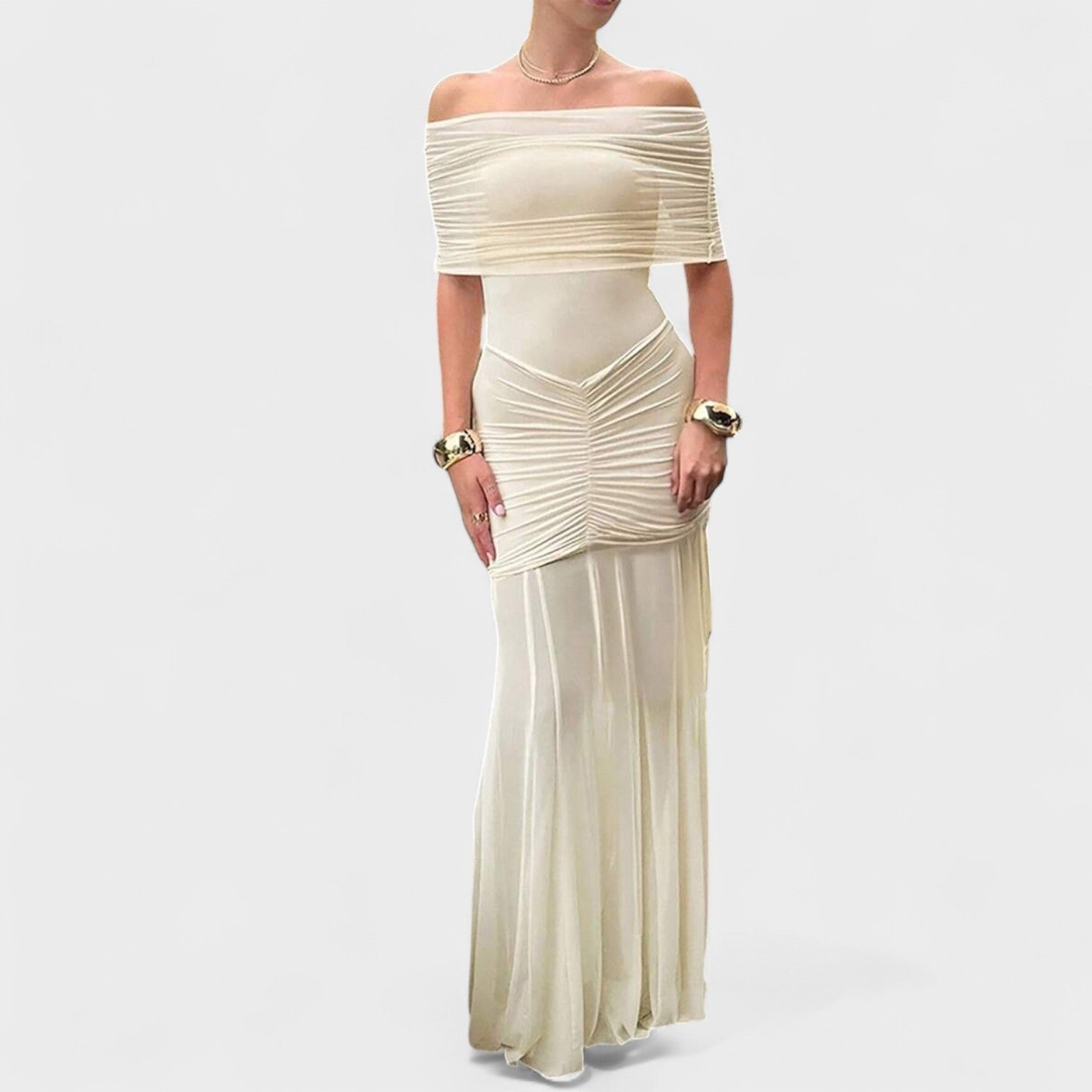 Vittoria – Vestido Largo de Malla con Hombros Descubiertos
