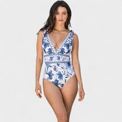 Conjunto Floral Mediterráneo – Bañador con Falda a Juego