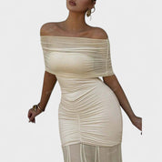 Vittoria – Vestido Largo de Malla con Hombros Descubiertos