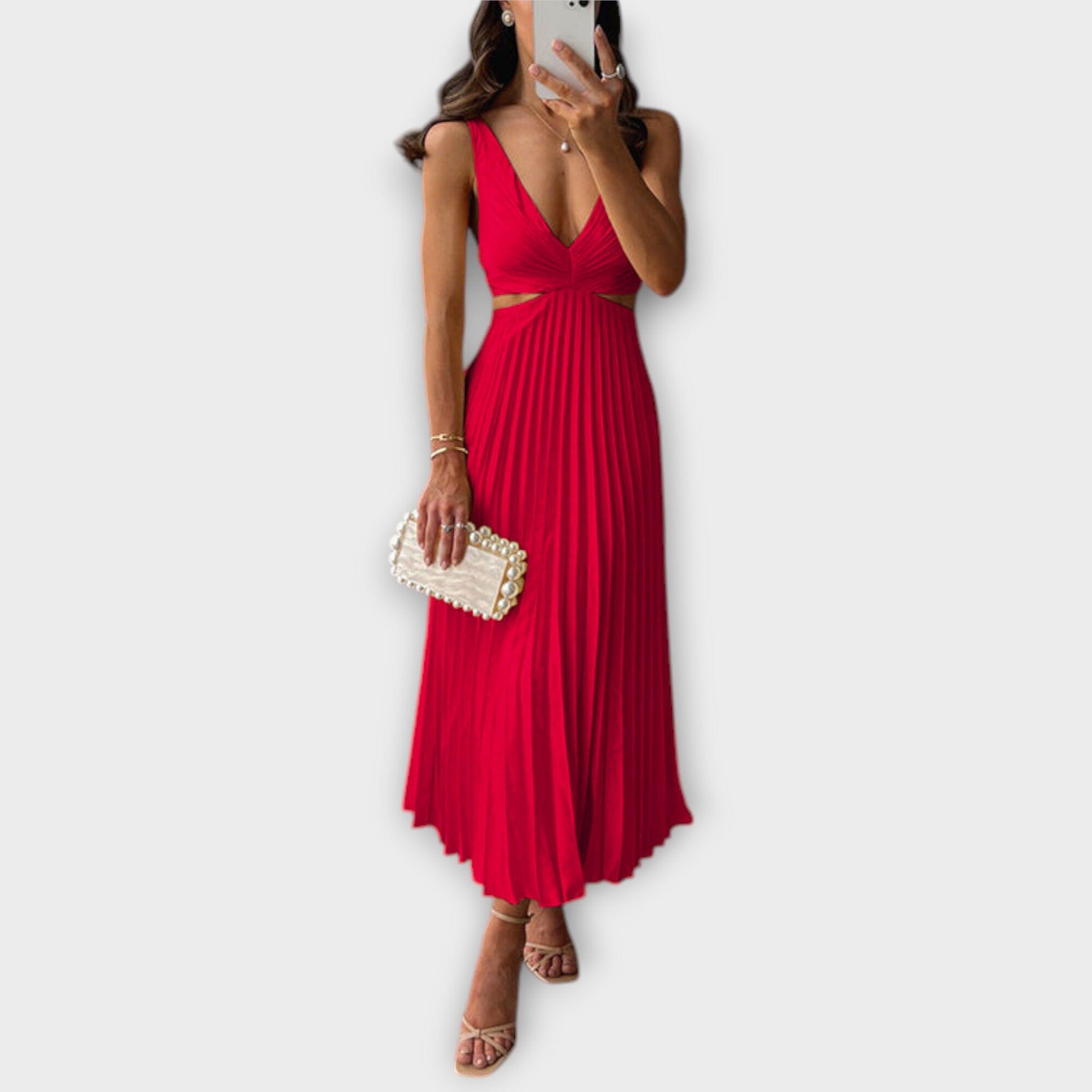 Elegante vestido midi de noche con plisado
